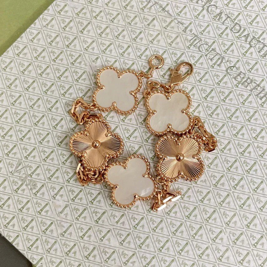[LumiVibe]CLOVER WHITE PEARL MOP 5 MOTIF BRACELET COLLECTION
