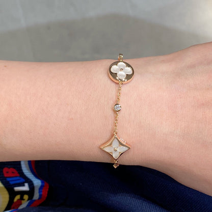 [LumiVibe]STAR AND SUN 4 MOTIF WHITE MOP PINK GOLD BRACELET