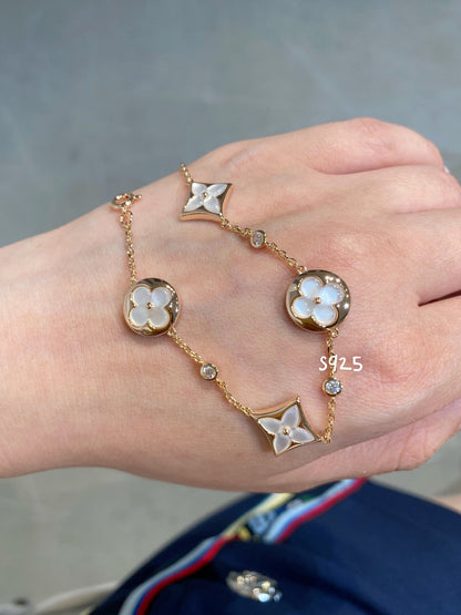 [LumiVibe]STAR AND SUN 4 MOTIF WHITE MOP PINK GOLD BRACELET