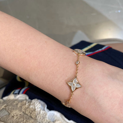 [LumiVibe]STAR AND SUN 4 MOTIF WHITE MOP PINK GOLD BRACELET