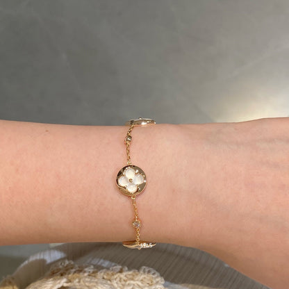 [LumiVibe]STAR AND SUN 4 MOTIF WHITE MOP PINK GOLD BRACELET