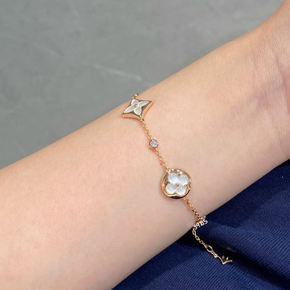 [LumiVibe]STAR AND SUN 4 MOTIF WHITE MOP PINK GOLD BRACELET