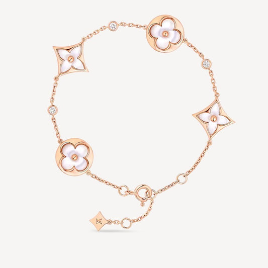 [LumiVibe]STAR AND SUN 4 MOTIF WHITE MOP PINK GOLD BRACELET
