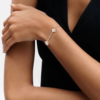 [LumiVibe]STAR AND SUN 4 MOTIF WHITE MOP PINK GOLD BRACELET