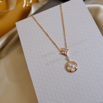 [LumiVibe]STAR AND SUN WHITE MOP 2 MOTIF PINK GOLD NECKLACE
