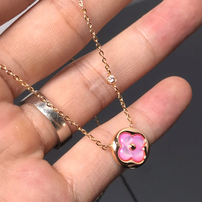 [LumiVibe]COLOR BLOSSOM PINK MOP SUN GOLD NECKLACE