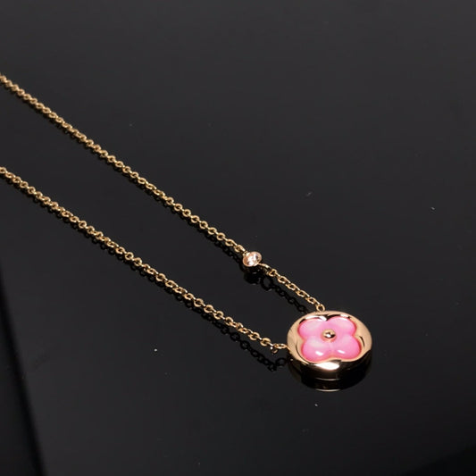 [LumiVibe]COLOR BLOSSOM PINK MOP SUN GOLD NECKLACE