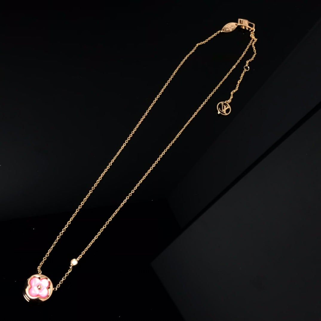 [LumiVibe]COLOR BLOSSOM PINK MOP SUN GOLD NECKLACE