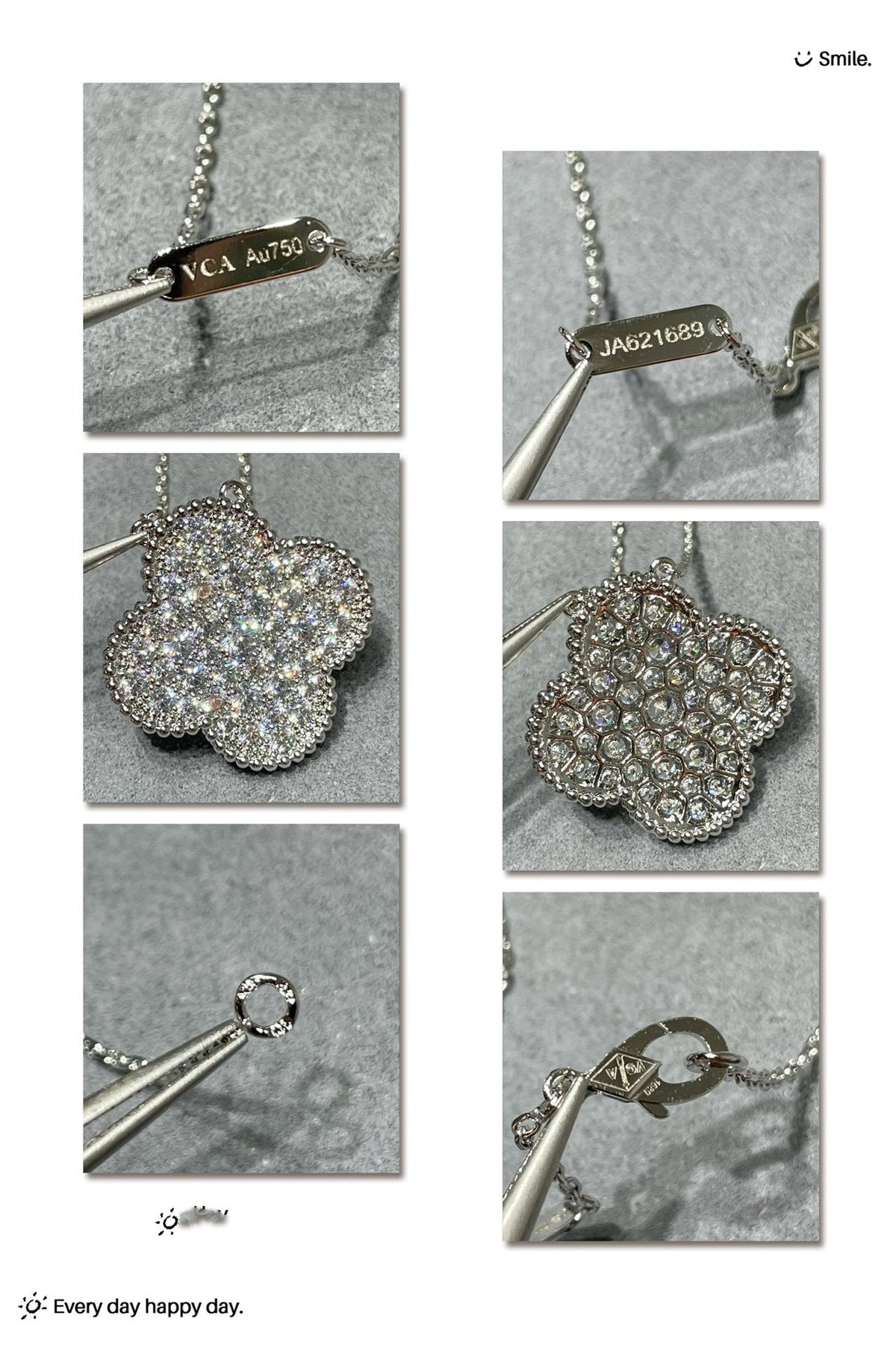 [LumiVibe]CLOVER 25MM LARGE PENDANT DIAMOND PAVED SILVER NECKLACE