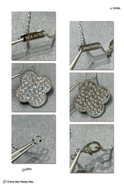 [LumiVibe]CLOVER 25MM LARGE PENDANT DIAMOND PAVED SILVER NECKLACE