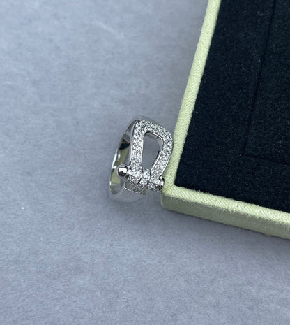 [LumiVibe]Wide Hoof-Shaped Diamond-Studded Ring