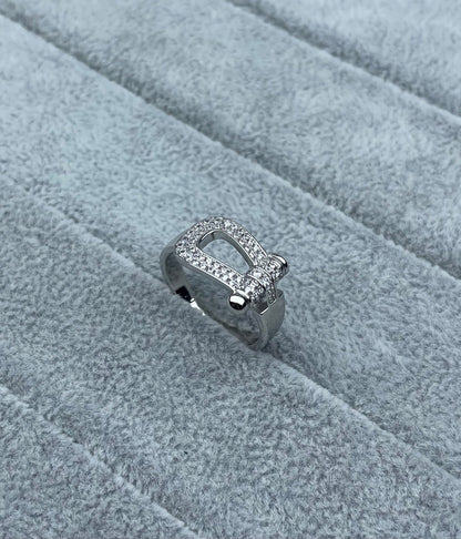 [LumiVibe]Wide Hoof-Shaped Diamond-Studded Ring