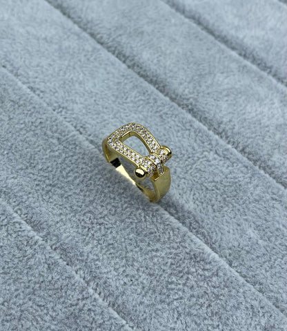 [LumiVibe]Wide Hoof-Shaped Diamond-Studded Ring