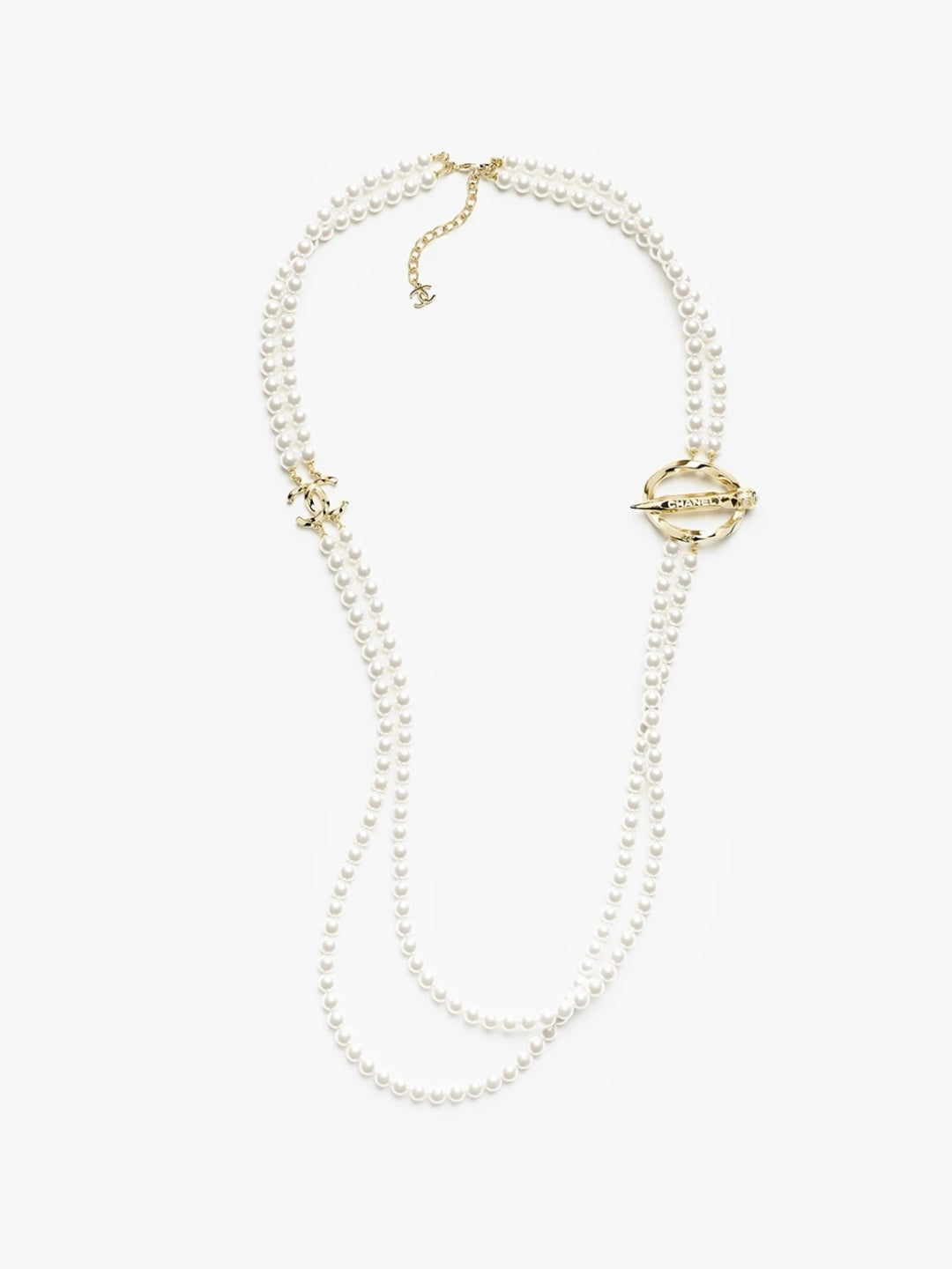 [LumiVibe]25K Pencil Double C Double-Layer Pearl Sweater Chain