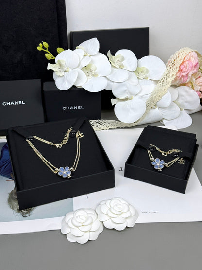 [LumiVibe]New Blue Floral Double-Layer Necklace
