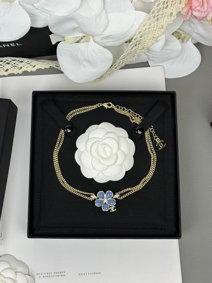 [LumiVibe]New Blue Floral Double-Layer Necklace