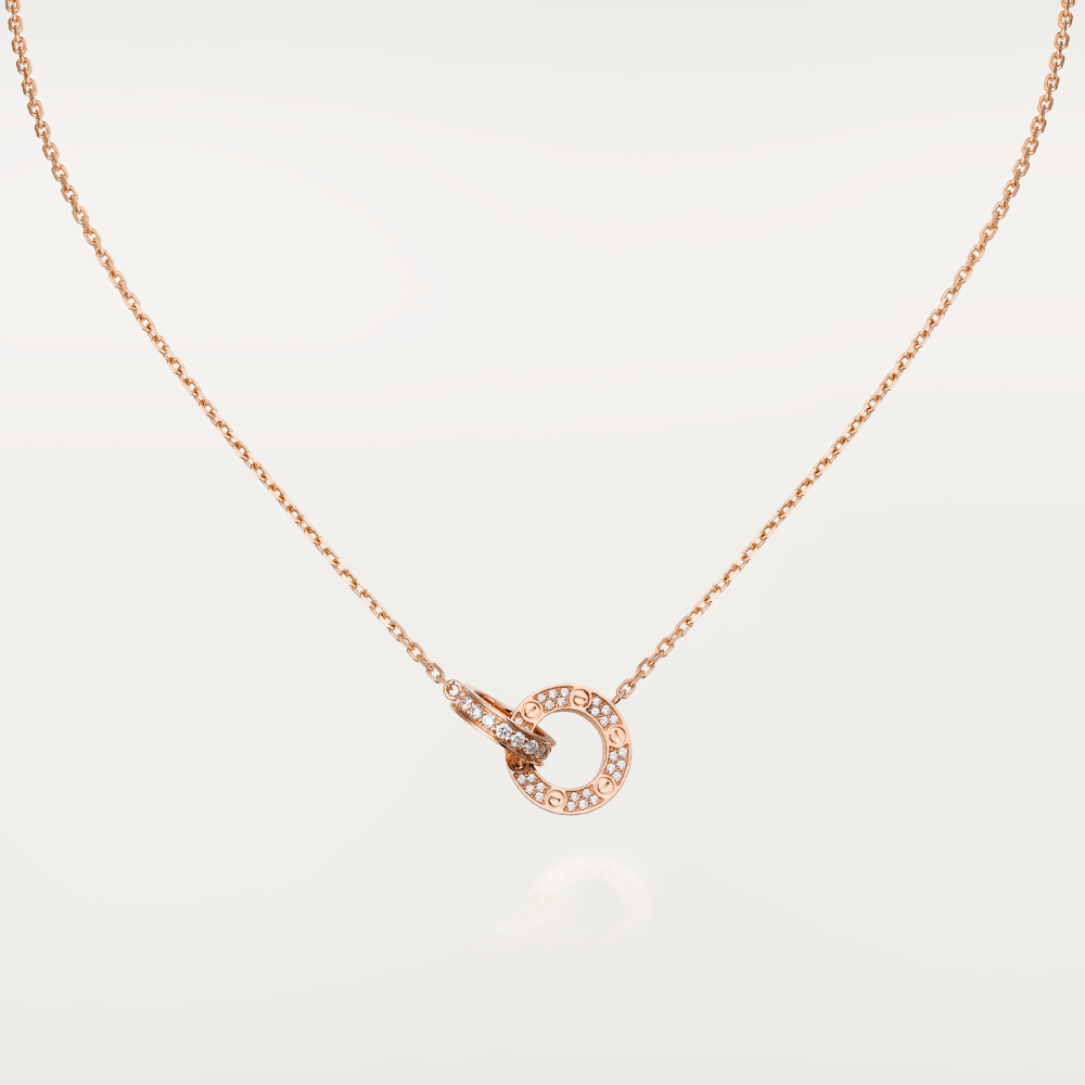 [LumiVibe]LOVE 7.6MM NECKLACE ROSE GOLD AND SILVER  FULL DIAMOND