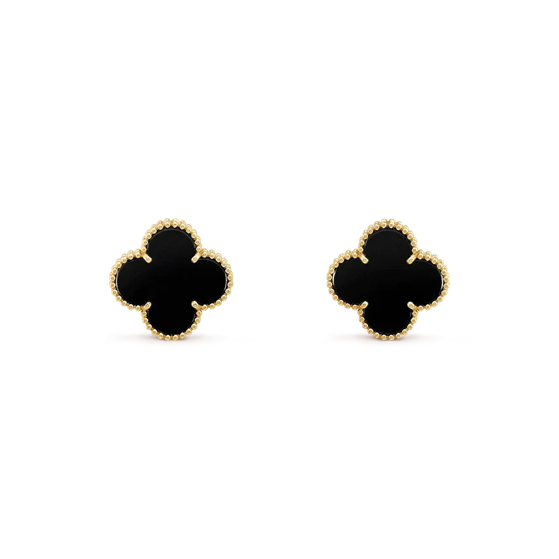 [LumiVibe]CLOVER MEDIUM 1 MOTIFS  ONYX STUD EARRINGS