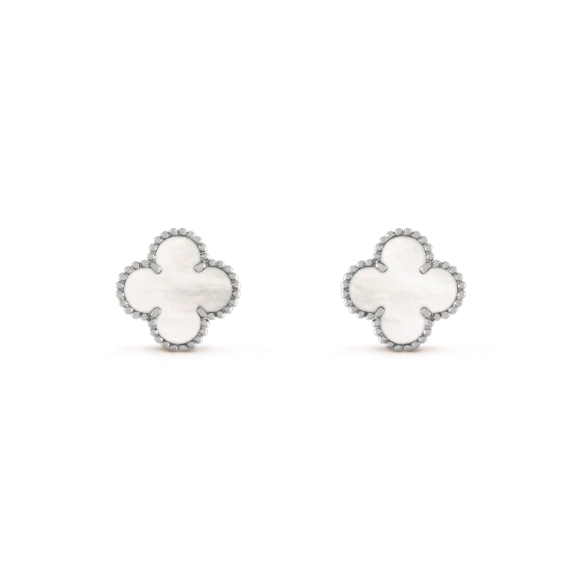 [LumiVibe]CLOVER MEDIUM 1 MOTIFS  WHITE MOP EARRINGS SILVER