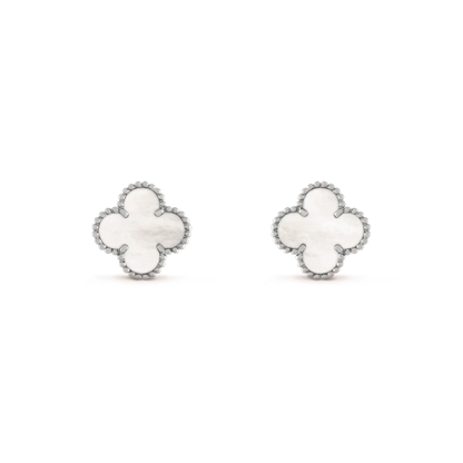 [LumiVibe]CLOVER MEDIUM 1 MOTIFS  WHITE MOP EARRINGS SILVER