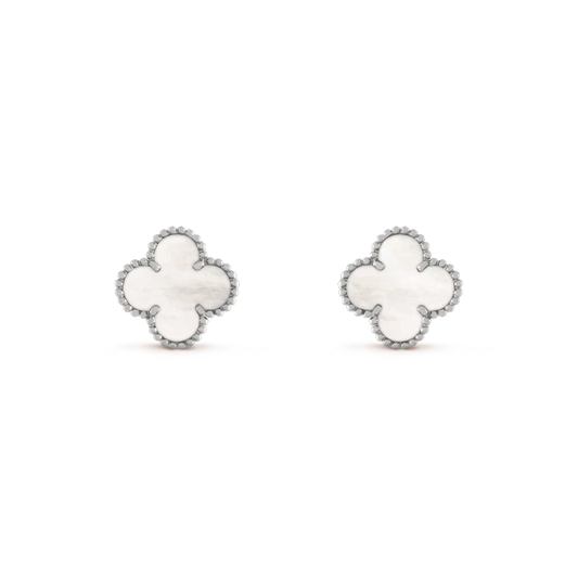 [LumiVibe]CLOVER MEDIUM 1 MOTIFS  WHITE MOP EARRINGS SILVER