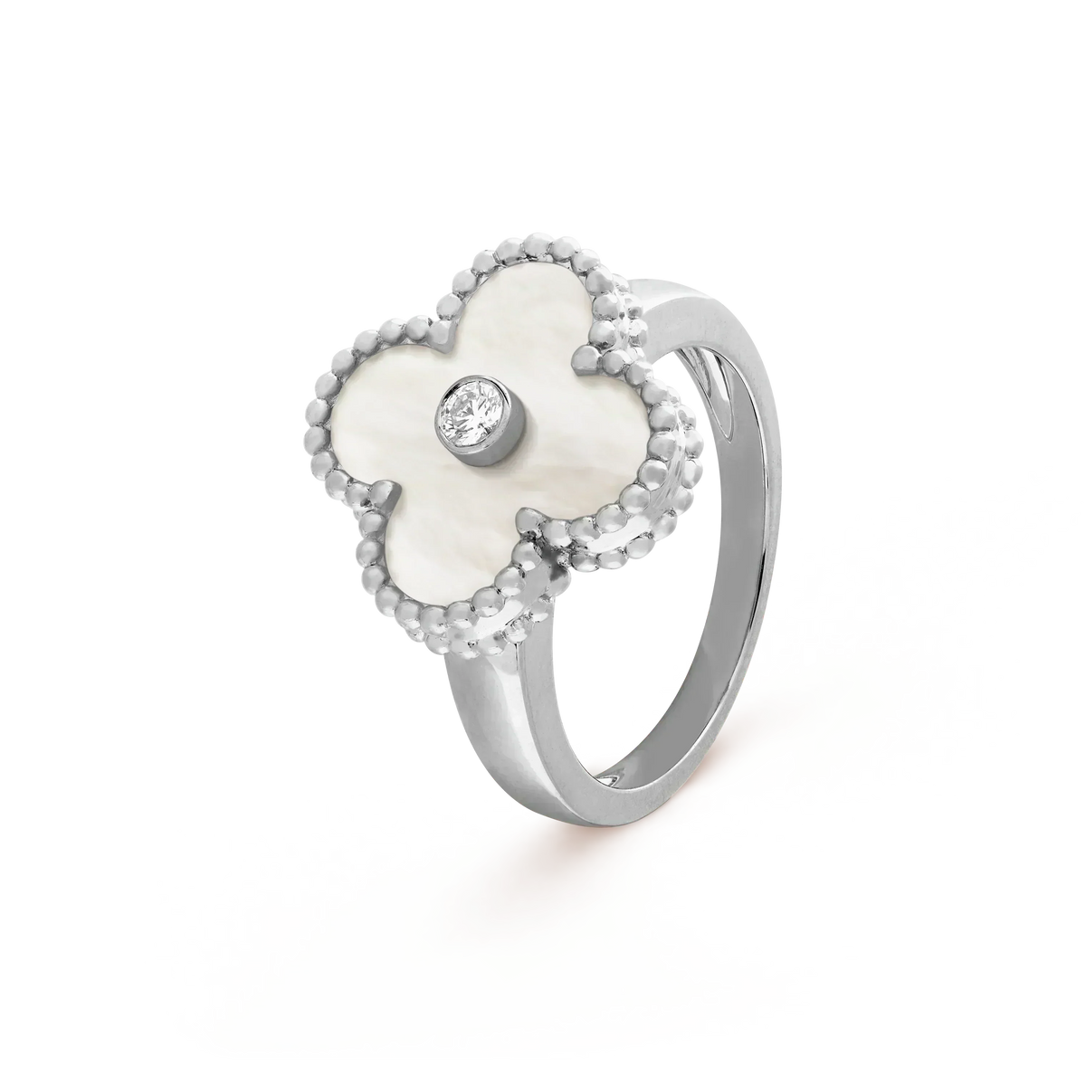 [LumiVibe]CLOVER SILVER MOP DIAMOND RING