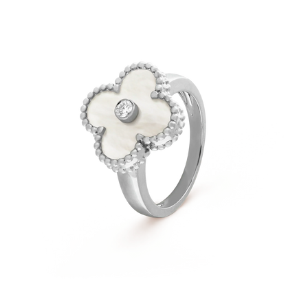 [LumiVibe]CLOVER SILVER MOP DIAMOND RING