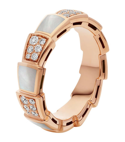 [LumiVibe]SERPENTI RING PINK GOLD MOP DIAMOND PAVED 4MM