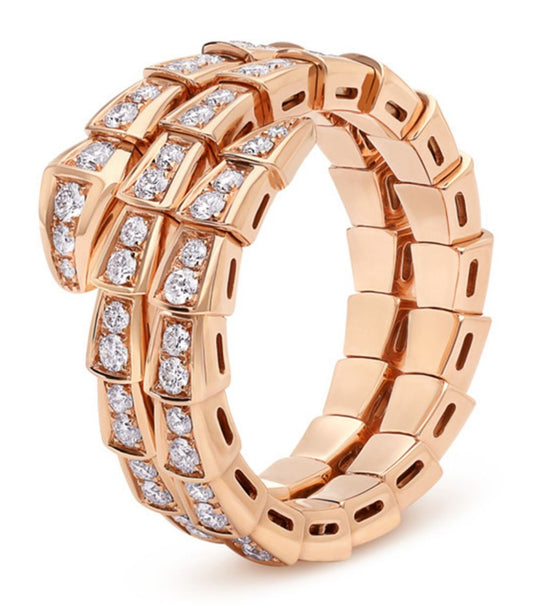 [LumiVibe]SERPENTI RING PINK GOLD DIAMOND DOUBLE ROW