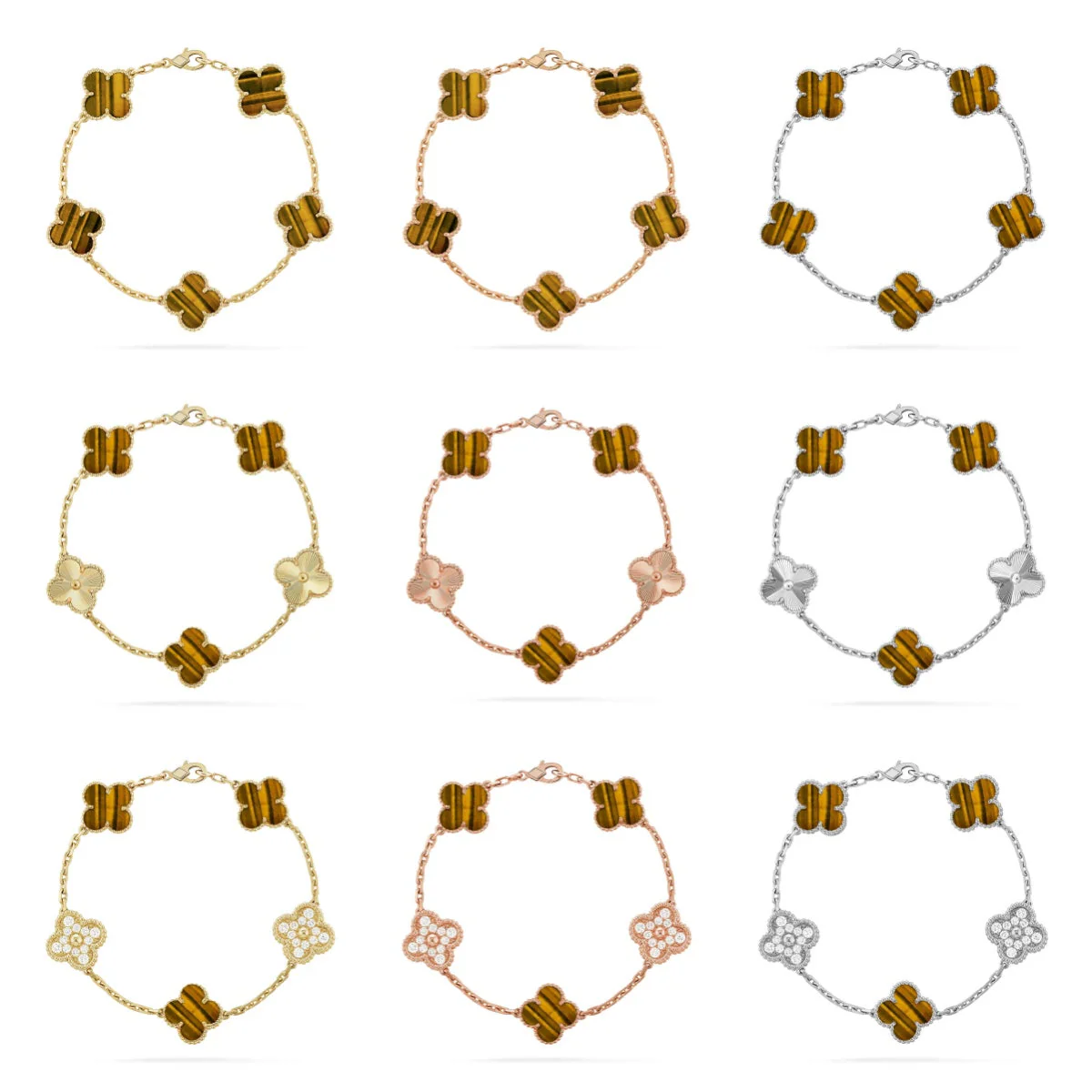 [LumiVibe] CLOVER 5 MOTIFS TIGER EYE BRACELET COLLECTION