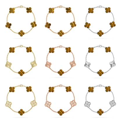 [LumiVibe] CLOVER 5 MOTIFS TIGER EYE BRACELET COLLECTION