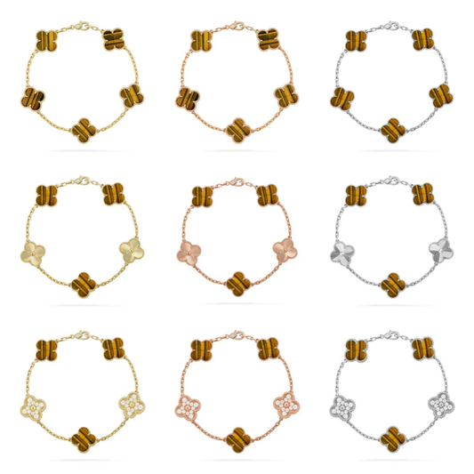 [LumiVibe] CLOVER 5 MOTIFS TIGER EYE BRACELET COLLECTION