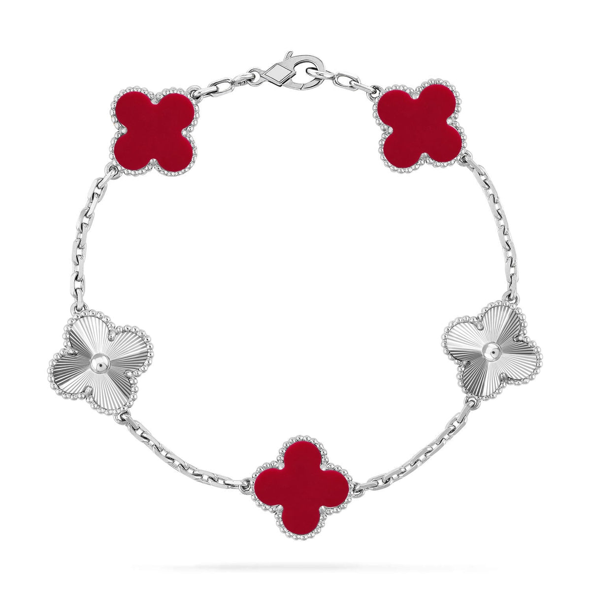 [LumiVibe] CLOVER 5 MOTIF RED CORNELIAN BRACELET COLLECTION