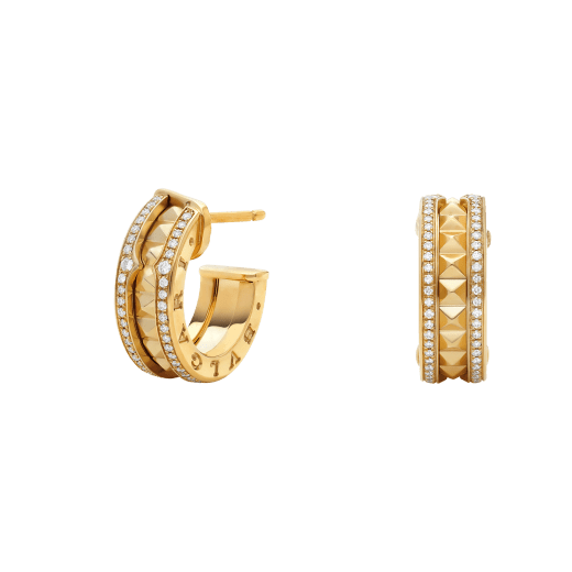 [LumiVibe]ZERO 1 ROCK GOLD EARRINGS WITH STUDDED SPIRAL AND PAVED DIAMONDS