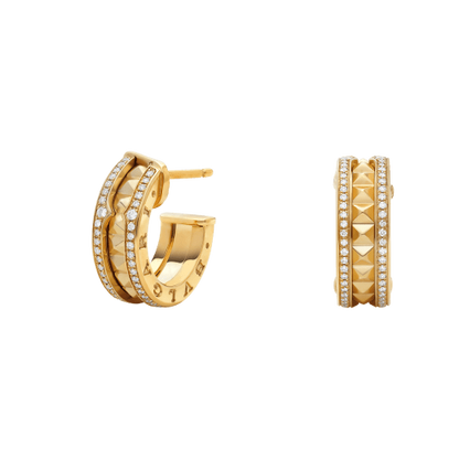 [LumiVibe]ZERO 1 ROCK GOLD EARRINGS WITH STUDDED SPIRAL AND PAVED DIAMONDS