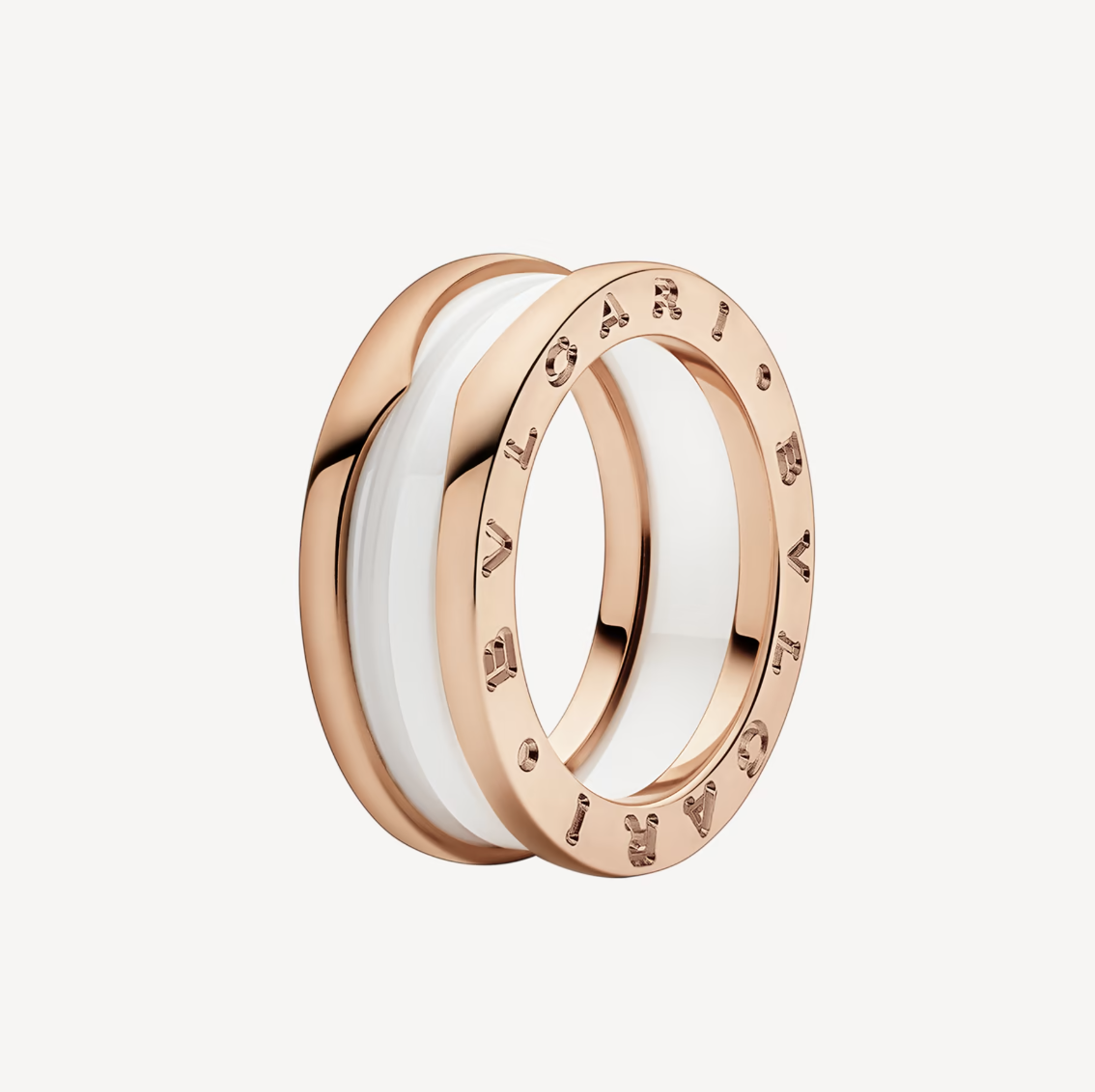 [LumiVibe]ZERO 1 TWO-BAND LOOPS AND WHITE CERAMIC SPIRAL PINK GOLD RING