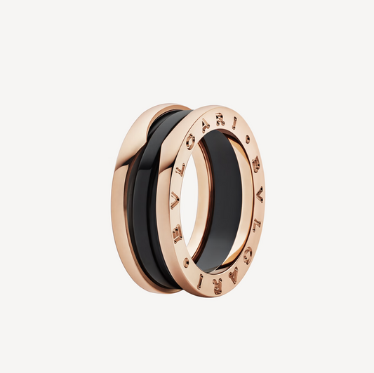 [LumiVibe]ZERO 1 TWO-BAND LOOPS AND BLACK CERAMIC PINK GOLD RING