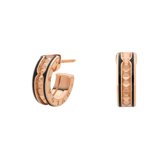 [LumiVibe]ZERO 1 ROCK PINK GOLD EARRINGS WITH STUDDED SPIRAL AND BLACK CERAMIC