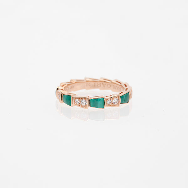 [LumiVibe]SERPENTI RING PINK GOLD MALACHITE DIAMOND 3MM