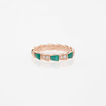 [LumiVibe]SERPENTI RING PINK GOLD MALACHITE DIAMOND 3MM