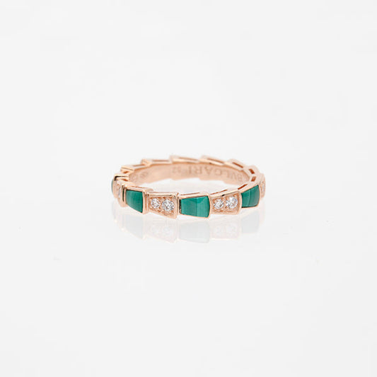 [LumiVibe]SERPENTI RING PINK GOLD MALACHITE DIAMOND 3MM