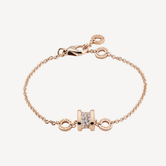 [LumiVibe]ZERO 1 SOFT PINK GOLD WITH PAVED DIAMONDS ON THE SPIRAL BRACELET