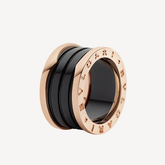 [LumiVibe]ZERO 1 FOUR-BAND LOOPS AND BLACK CERAMIC SPIRAL PINK GOLD RING