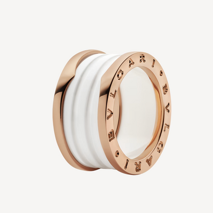 [LumiVibe]ZERO 1 FOUR-BAND LOOPS AND WHITE CERAMIC SPIRAL PINK GOLD RING
