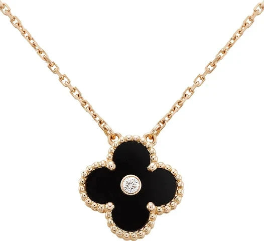[LumiVibe]CLOVER 15MM DIAMOND ONYX NECKLACE