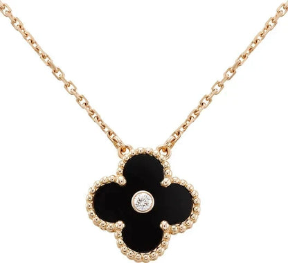 [LumiVibe]CLOVER 15MM DIAMOND ONYX NECKLACE