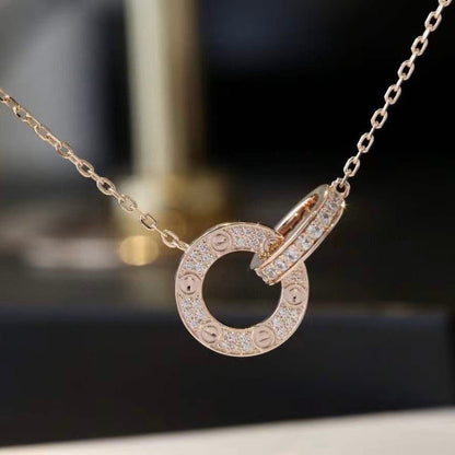 [LumiVibe]LOVE 7.6MM NECKLACE ROSE GOLD AND SILVER  FULL DIAMOND