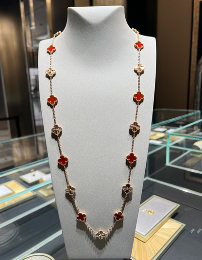 [LumiVibe]CLOVER 20 MOTIFS LASER CARNELIAN NECKLACE