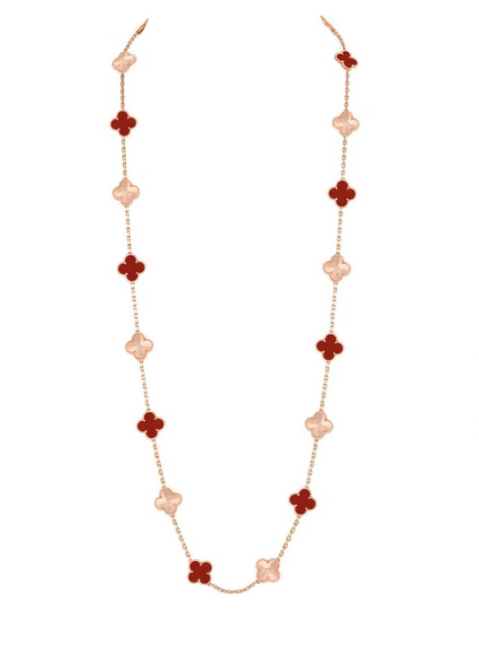 [LumiVibe]CLOVER 20 MOTIFS LASER CARNELIAN NECKLACE