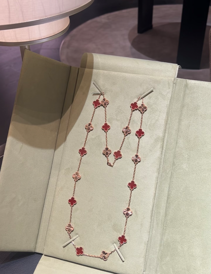 [LumiVibe]CLOVER 20 MOTIFS LASER CARNELIAN NECKLACE